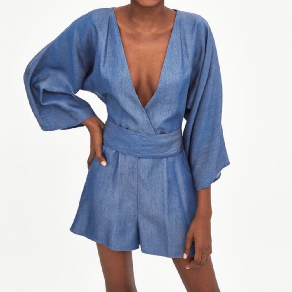 ZARA Join Life Kimono Sleeve Denim Romper